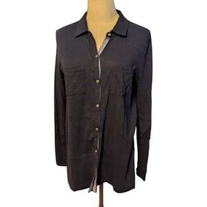 J. Jill Dark Gray Button-Up 100% Cotton Blouse Small